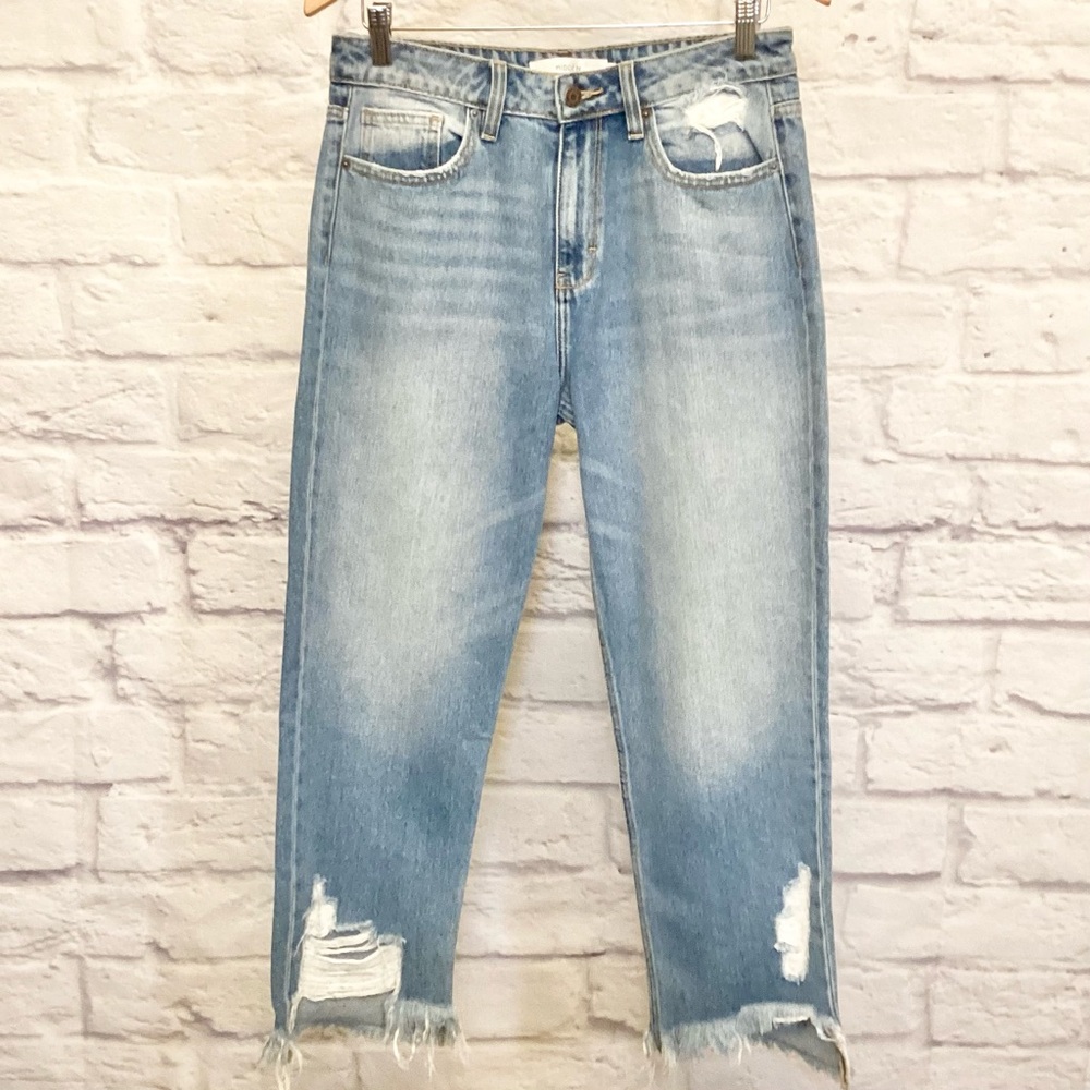 Hidden 28 (US 6) High Rise Women’s Jeans Distressed Tapered Cropped Frayed Hem